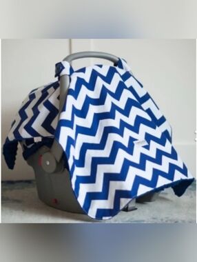 Blue Chevron Car Seat Canopy - Infant Car Seat Cover